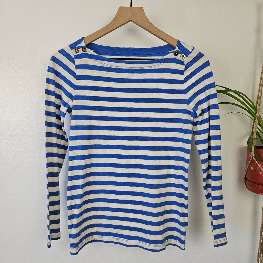 J.Crew Painter Tee Long Sleeve‎ Striped S Blue Ivory Cotton Top